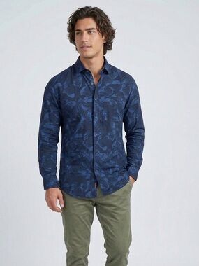125 TED BAKER Men's Modern Fit Cotton Long Sleeve Casual Shirt - Blue, Large